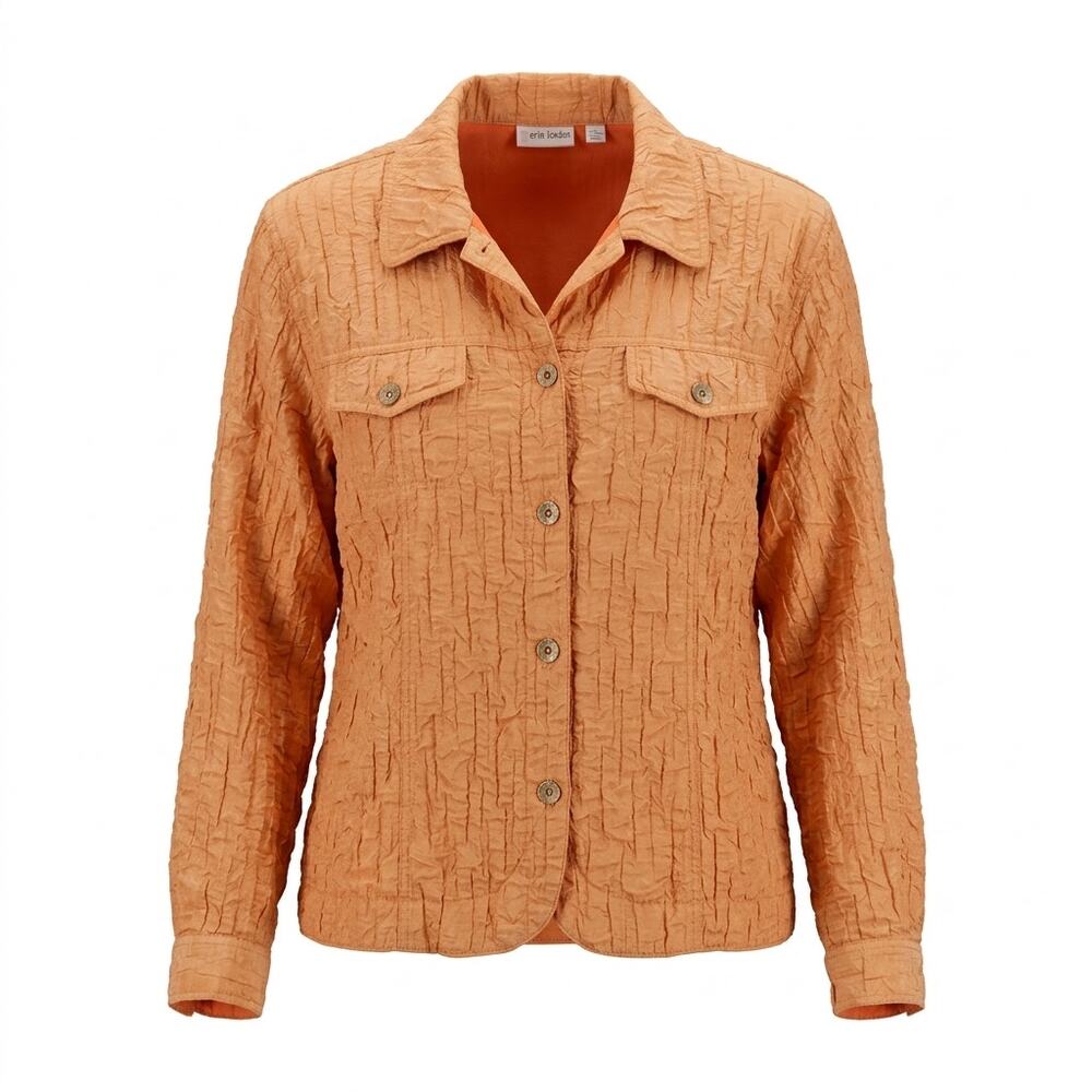 Erin London Orange Collared Lightweight Lined Button-Up Shirt Women Size XL